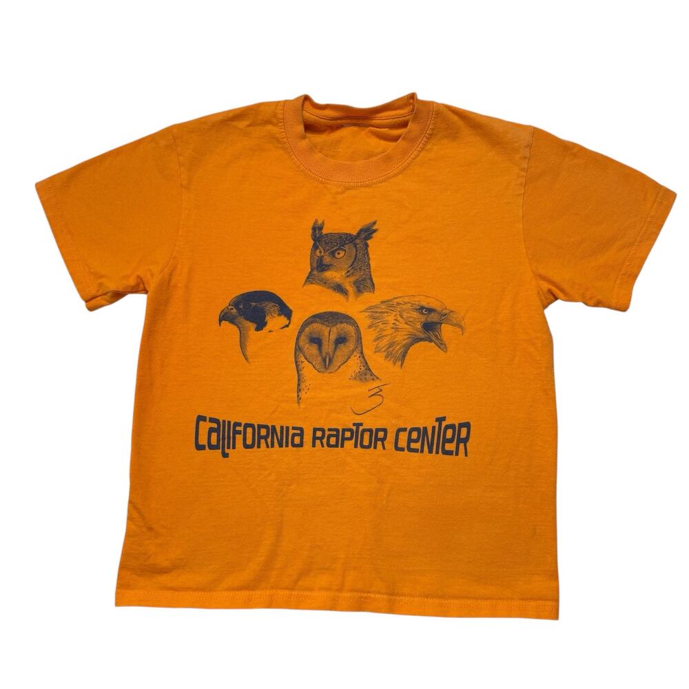 California Raptor Center Orange Short Sleeve Kids Tee Size Small Medium UC Davis